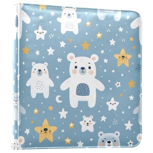 JIPONI Cute Bear Star Isolate Large Photo Album, DIY Leather Cover Scrapbook Albums for 4x6 5x7 6x8 Pictures, Self Adhesive Memory Book for Wedding, Baby, Family
