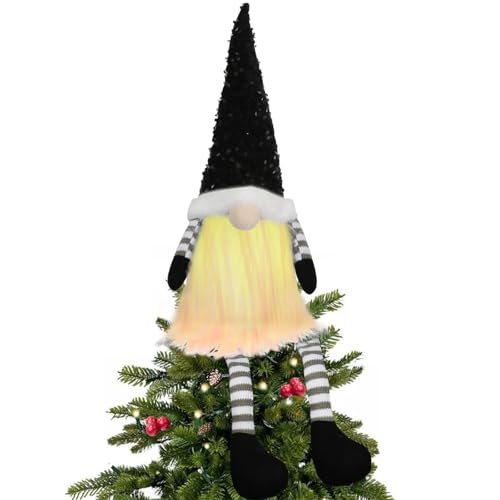 Black Christmas Tree Topper with LightsGnome Tree Topper Lighted Unique Tree Toppers Christmas Decorations Battery Operated Tree Topper with Timer 248 Inch