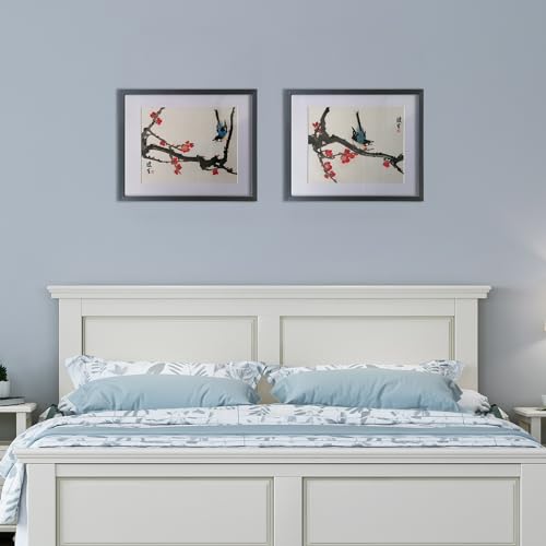 Peinture chinoise fleurs et oiseaux faite main symbole de bonne chance pour maison - 6