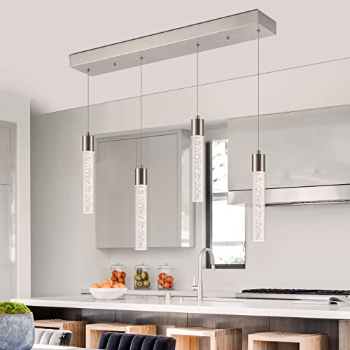 Bestwest Brushed Nickel Pendant Lighting For Kitchen Island, Integrated 4-Light Pendant Lighting Modern With Remote Control Dimmable Tri-Color, Pendant Lights Modern For Kitchen Restaurant #TOP6