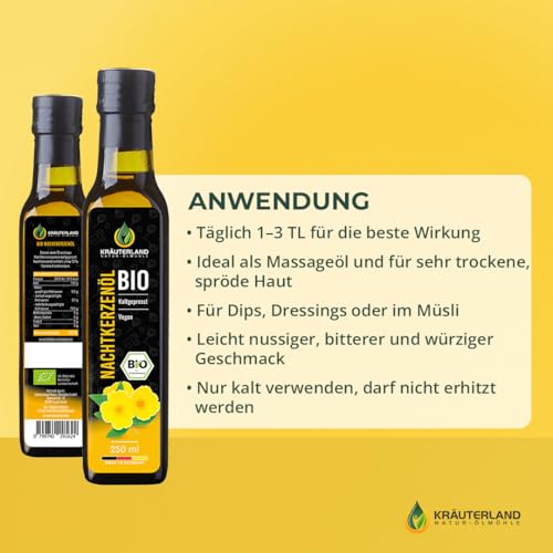 Foto von Kräuterland Bio Nachtkerzenöl 2x250ml (500ml) kaltgepresstes Speiseöl