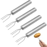BaZuyunMd 4 Stücke Kartoffelgabel Aus Edelstahl,Wiederverwendbar Pellkartoffelgabel,Pellkartoffelhalter Mit 3 Zinken,Geeignet Zum Schälen, Grillen Und Campen