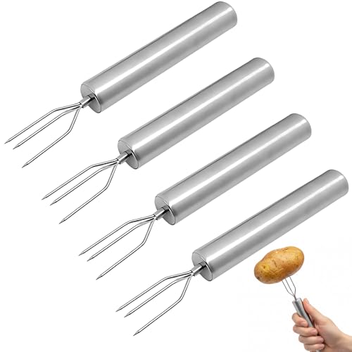 BaZuyunMd 4 Stücke Kartoffelgabel Aus Edelstahl,Wiederverwendbar Pellkartoffelgabel,Pellkartoffelhalter Mit 3 Zinken,Geeignet Zum Schälen, Grillen Und Campen