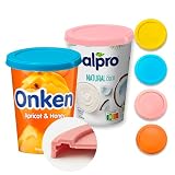 XILMARK JoghurtDeckel 500g, Wiederverwendbarer Deckel Joghurtbecher, Dosendeckel Wiederverwendbar Silikondeckel Joghurt 500 G, Joghurt Kunststoff-Deckel, Joghurt Mehrwegfrischedeckel (MIT TASCHE)