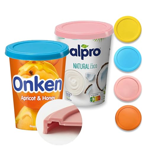 XILMARK JoghurtDeckel 500g Wiederverwendbarer Deckel Joghurtbecher Dosendeckel Wiederverwendbar Silikondeckel Joghurt 500 G Joghurt Kunststoff-Deckel Joghurt Mehrwegfrischedeckel (MIT TASCHE)