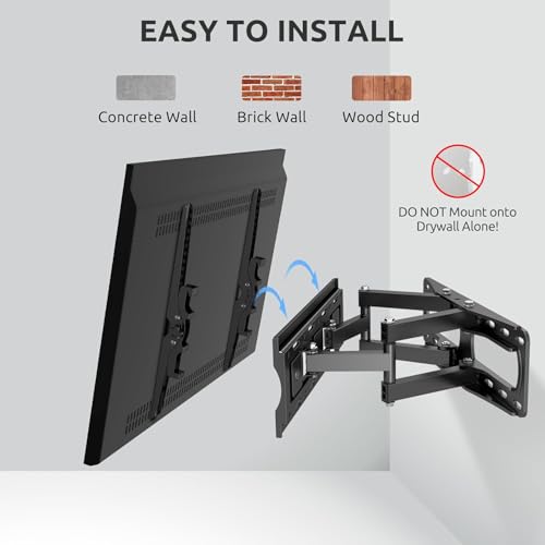Image of Full Motion TV Wall Bracket for 32-65 Inch Curved Flat Screens TVs,Swivel Wall Mount Max VESA 400x400mm Holds up to 45kg,Adjustable Up and Down Tilt Extends Double Arms Wall Mount TV Bracket
