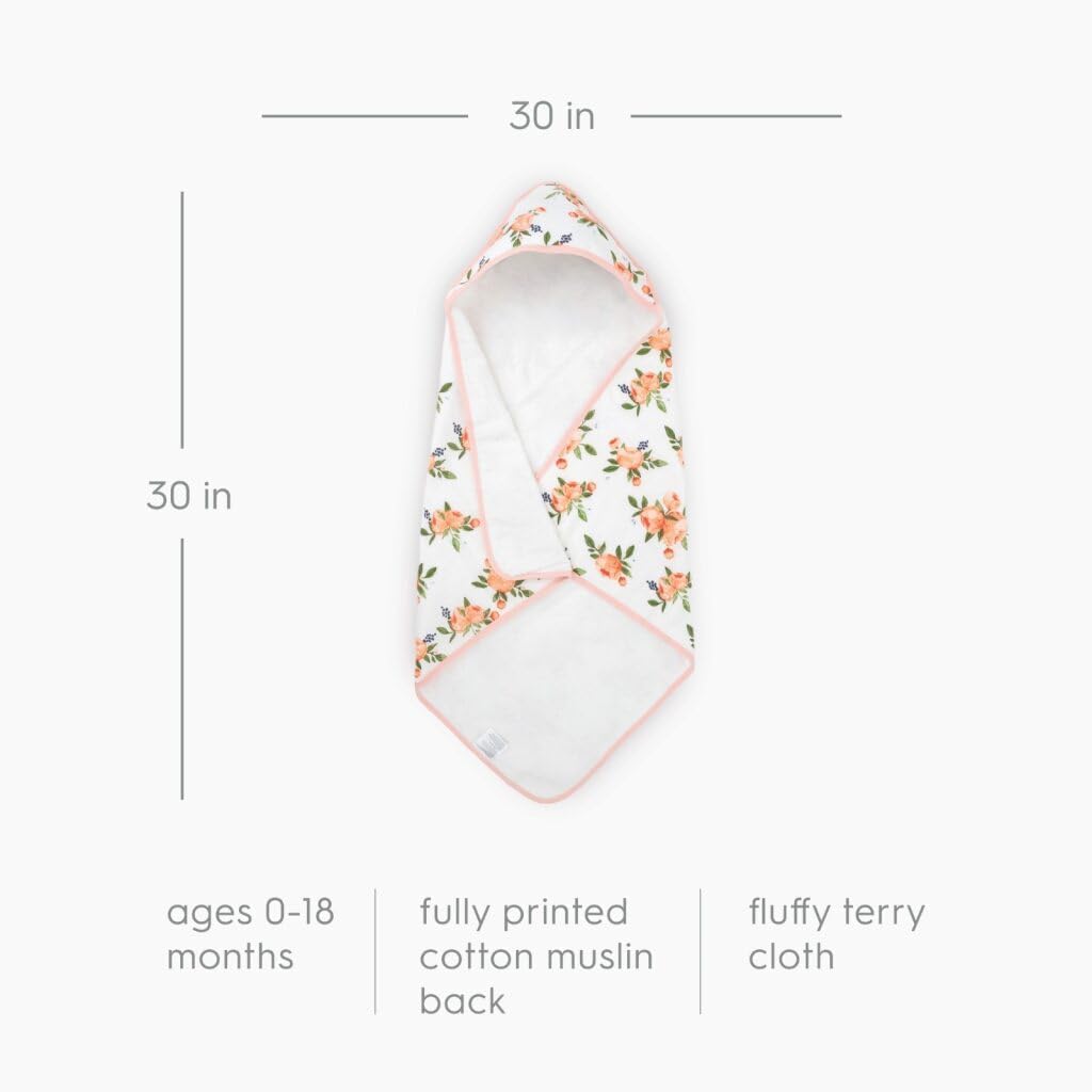 Little Unicorn Premium Infant Hooded Bath Towel| Soft & Absorbent Cotton & Terry Fabric for Newborns (Watercolor Roses)