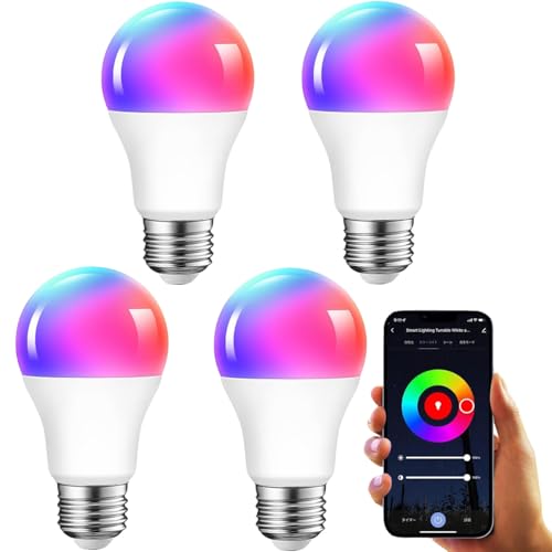 UEWIT �X�}�[�g�d�� led�d�� Wi-Fi�d�� 806lm E26���� 60W�`���� �A�v������ �������F �X�}�[�g���C�g RGBCW�}���`�J���[ �L�z�� Alexa Echo/Google Home�Ή� �^�C�}�[�@�\ �ȃG�l �ԐڏƖ� 4����
