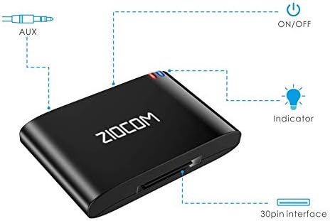 ZIOCOM 30 Pin Bluetooth Adapter Receiver for Bose iPhone iPod SoundDock and other 30 pin Dock Speakers with 3.5mm Aux Cable(Not for car/motorcycle) (Black)