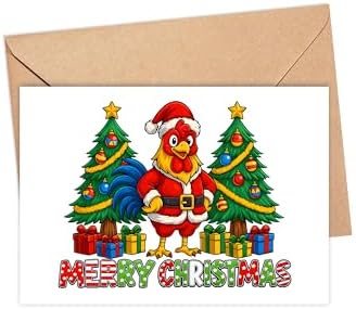 Rooster Christmas Card 2025 - Funny Santa Bird With Festive Holiday Trees And Colorful Gift Boxes - Seasonal Greeting For Friends Family Collectible image 5