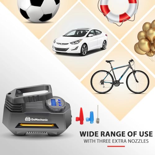 Image of GoMechanic Digital Tyre Inflator for Car - 150 psi, 12V DC Portable Air Pump /Compressor with Digital Tyre Pressure Gauge, Suitable for Bikes, Bicycles or Any Inflatable With LED Light (Gusto T2)