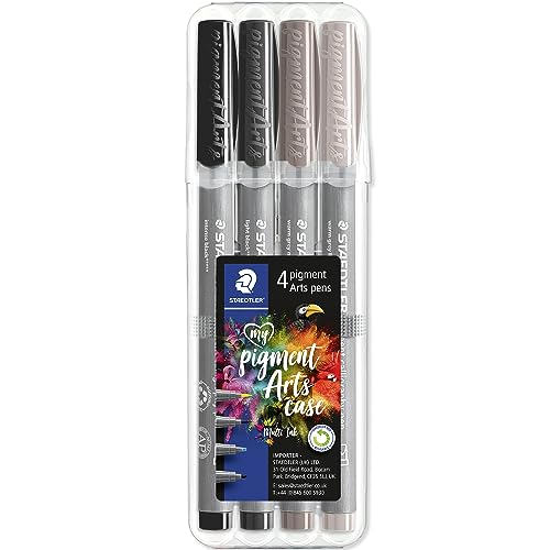 STAEDTLER Pigment Arts 375 - Penne calligrafiche pigmentate con punta a scalpello, ideali per calligrafia, lettering, disegno, illustrazioni (confezione da 4, colore: grigio caldo)