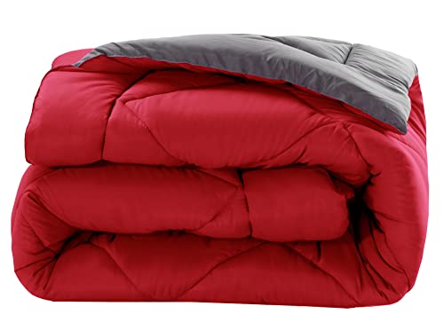 Valerian Reversible 3-Piece Comforter Set All Season, Ultra Soft, Down Alternative Comforter, Twin, Red/Gray