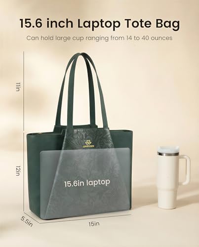 Image of LOVEVOOK Laptop Tote for Women - 15.6 Inch Faux Leather Laptop Bag with Clutch, Large Capacity Office Purse Computer