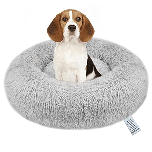 OKPOW Donut Dog Bed,70cm Calming Anti Anxiety Large Dog Beds,Washable Soft Warm Plush Fleece Fluffy Soothing Cat Pet Cushion,Round Orthopedic Relief Improved Sleeping Non Slip Bottom Puppy Sofa