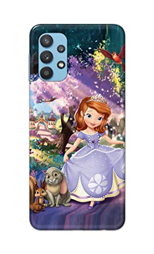 Image of PRINTFIDAA Cartoon Little Girl with Crown and Pet Animals Printed Designer Hard Case for Samsung Galaxy A32 Back Cover -(e) RPM1008