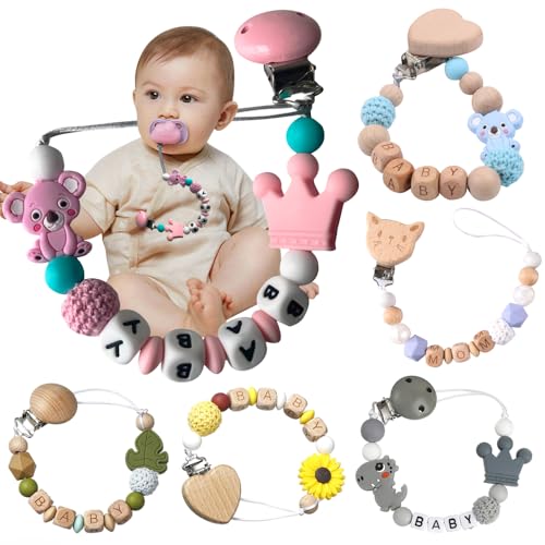 Image of Personalized Pacifier Clips with Name Custom Silicone Beaded Chain Pacifier Holder Stroller Gifts for Baby Boys Girls