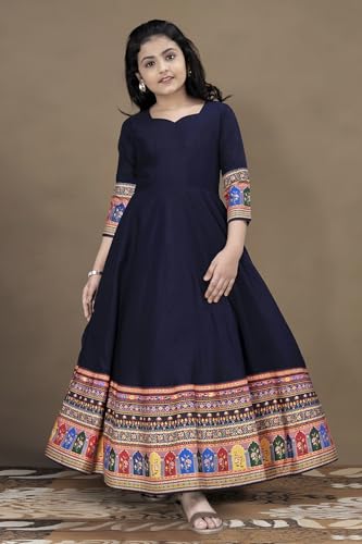 Image of Fashion Dream Girls Crepe Silk Maxi Length Printed Dress |Traditional Long Dress|Gown for Kids