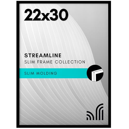 Americanflat 22x30 Picture Frame with Polished Plexiglass - Streamline Collection - Thin Border Picture Frame for Wall Display - Hanging Hardware Included - Black