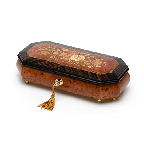 Traditional Style 30 Note Cut Corner Music Box With Floral Wood Inlay - Oh Christmas Tree #TOP21
