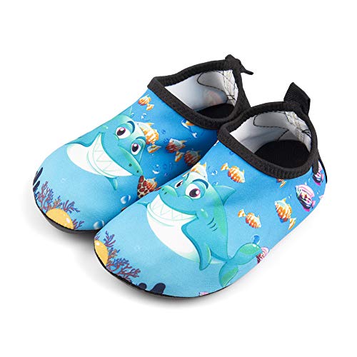 Kids Beach Water Shoes Non-Slip Quick Dry Swim Barefoot Aqua Pool Socks Shoes for Boys and Girls Toddler(Shark,30-31)