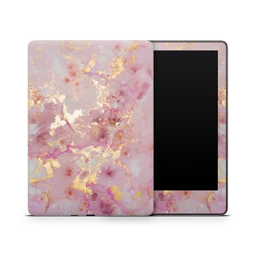 ZOOMHITSKINS Glitter Kindle Skin Compatible with Kindle Paperwhite Gen 12 (2024), Granit Pink Marble Gold Rose Agate Quartz Pastel Stone, Easy Bubble-Free 3M Vinyl Decal, Made in The USA