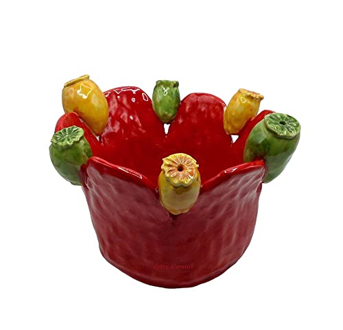 Petra d'amuri Centro de mesa Fichidindia hecho de cerámica de Caltagirone. (Rojo) Cover