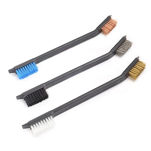 Image of Small Wire Brush Set - Brass / Stainless Steel / Nylon Brushes for Cleaning Rust Removal, Dirt, Paint Scrubbing Wire Brush Set Double-Ended Cleaning Pick (9 Pieces)
