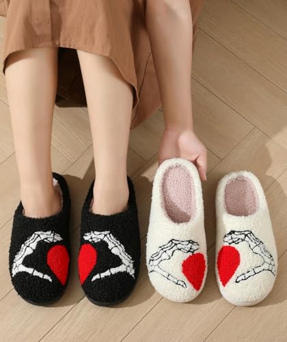 Trendy Heart Slippers for Women Men Unique Skeleton Plush Slip-on Indoor Outdoor Slippers Easter House Non-slip Shoes2