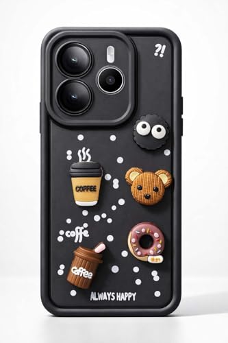 Image of Bintage CASE Cute Fun Taddy Cartoon 3D Ball Bear Milk Cake Coffee Silicon Case Full Body & Camera Protection Back Cover Compatible for MI Redmi Note 14 5G - Black