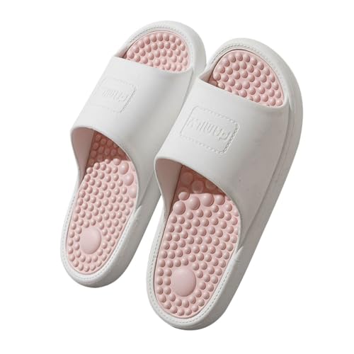 YCKEGEW Mens Womens Massaging Slipper, Bathroom Shower Shoes,Foot Massager for Plantar Fasciitis Acupressure Slippers House Slipper(White+Pink,40-41 EU)