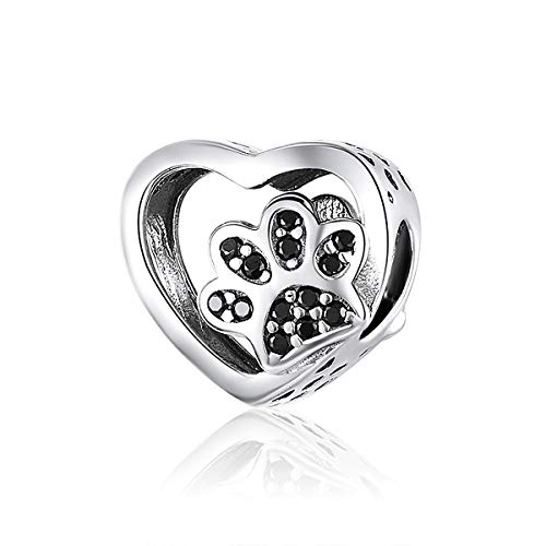 Kat Paw Bead Charm 925 Sterling Zilver Hart Dier Huisdier Charmes met Zwarte Zirkonia fit Pandora Bedels Armbanden Sieraden, Dierenliefhebbers