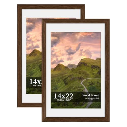 SZYUU 14x22 Picture Frame Set of 2, Wood Frame with Real Glass, Wide Border