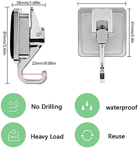 Stickerboy 2 Pack Suction Hooks Vacuum Suction Cup Hooks for Hanging Plastic Heavy Duty Hooks for Kitchen Bathroom and Living Room Pendants with a Maximum Load of 5KG - Silver