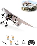 A-MONIES Power-Up Rc Paper Airplane Kit with Gyro Stabilizer – DIY Electric Remote Control Plane with Dual Propellers, Lightweight Foldable Flying Stem Toy Micro Fixed Wing Drone(Three Electrics)