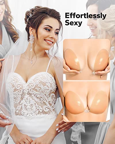 Boobybear Sticky Bra, Strapless Backless Bras For Women, Adhesive Sticky Invisible Lifting Push Up Reusable Silicone Bra (Nude, B Cup) #TOP3