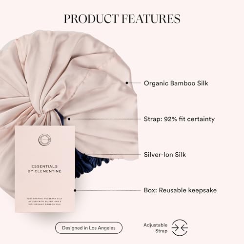 Image of Mulberry Silk Sleep Bonnet by Clementine Essentials, Turban Style Pink | Silver Ion & Organic Bamboo Lining | Anti-Breakage, Short & Mid-Length Hair | Frizz-Free, Adjustable Straps, Soothes Scalp