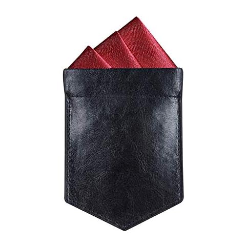 ONLVAN Pocket Square Holder Leather Slim Pocket Square Holder for Men's Suit Handkerchief Keeper (Black) Cover