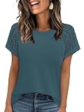 Chicrise Top Damen Boho Basic Shirt Elegante Normale Dehnbar Casual Bluse Sommer Trendy 2026 Blaugrün Groß42-44 L