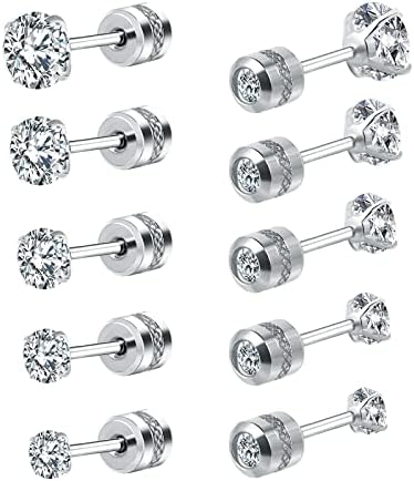 Titanium Studs Earrings Screw Back for Women Men Stainless Steel Hypoallergenic Tiny Cubic Zirconia Tragus 20G Piercing for Sensitive Ears Simulated Diamond Cartilage Titanium Earrings (silver) (sliver)