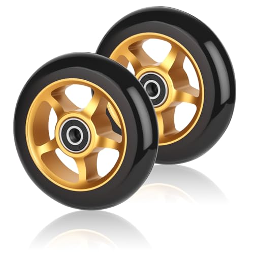 Stunt Scooter Rollen100mm 2 Stück Stunt Scooter Räder Ersatzräder mit ABEC/ 9 Kugellager/Härtegrad 88A/ Stunts Scooters Reifen für Meisten Stuntscooter und Kickscooter (Gold)