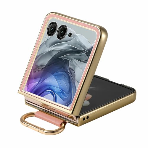 Image of for Motorola Razr 50 Ultra 5G Case Electroplating Leather Coated PC Phone Cover with Spring Ring Buckle Kickstand - Pink