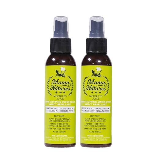 Mama Nature’s Mosquito Juice – All Natural Lemongrass Based DEET-Free Outdoor Spray for Mosquitoes, Gnats, Blacks Flies and No-Seeums – Safe for Kids, Pets l 4 oz., 2-Pack