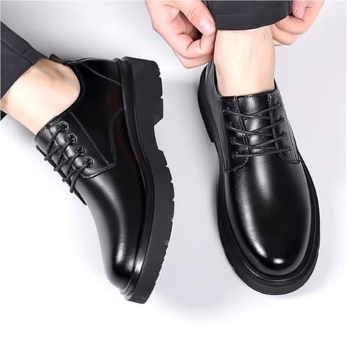 Men's Leather Lace Up Platform Dress Oxfords Shoes Lug Sole Heightening Business Casual Prom Wedding Suit Shoes for Men3