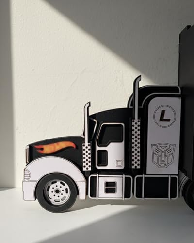 Image of Truck Shape Die Cast Car Display Shelf for 1:64 Scale Toy Cars | Wall Mounted MDF Storage Organizer | Personalized Name Option | 12 Slots, 20 Slots & Extension Add-On (Turbo Garage 12)