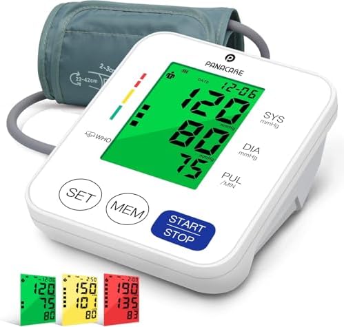 PANACARE 2.0 Vollautomatisch Oberarm Blutdruckmessgerät, Blutdruckmonitor | 3-Farbiges Großes Display mit Hintergrundbeleuchtung| Deutsche Sprache | 2Users&198Daten| Manschette von