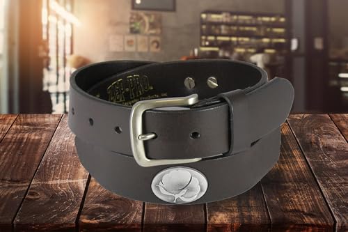 ZEP-PRO Cotton Boll Men's Leather Belt – Brown Full Grain Pullup Strap With Emblem – 1.25" Wide Handmade Accessory With Tapered Tip And Rustic Finish, Size 444