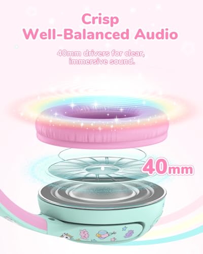 iClever Słuchawki Bluetooth dla dzieci w wieku 2+ lat, certyfikat CPC, 75/80 dBA bezpieczna ograniczona głośność, czas odtwarzania 74 godziny, Bluetooth 5.4, bez BPA, słuchawki dla małych dzieci