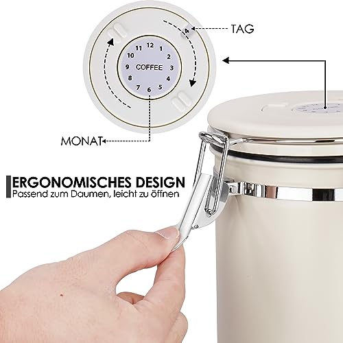 Airtight Coffee Canister, 35OZ Stainless Steel Coffee Beans Storage, Grounds Storage Container with Date Tracker, Scoop, CO2 Valve Filters, Food Storage Container for Beans, Grounds, Tea, Sugar by Pitmoly - Image 3