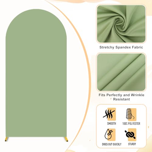 FUHSY 3.3x6.6 FT Arch Backdrop Cover Spandex Fitted Arch Cover for Round Top Chiara Backdrop Stand Wedding Arched Stand Covers Double Sided Arch Cover for Baby Shower Sage Green Party Decor by FUHSY - Used condition - Image 6